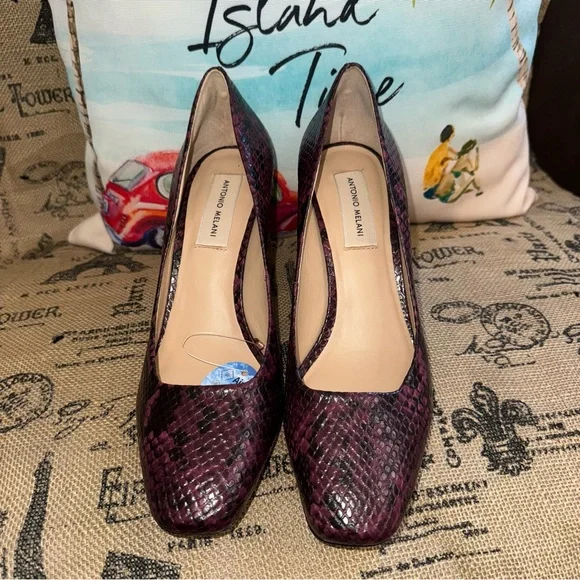Antonio Melani NWOB! Orlin Burgundy/Black Snake Embossed Leather Pump - Picture 4 of 14